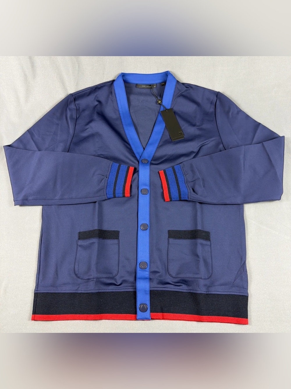 Greyson Sweater Cardigan Sequoia Large Maltese Blue Nylon Cotton Spandex $268
